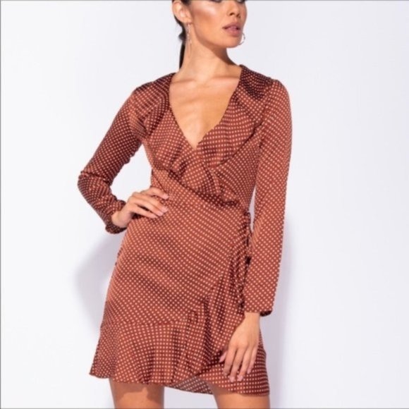 Casey Bronze Satin Polka Dot Wrap Dress - Picture 3 of 8